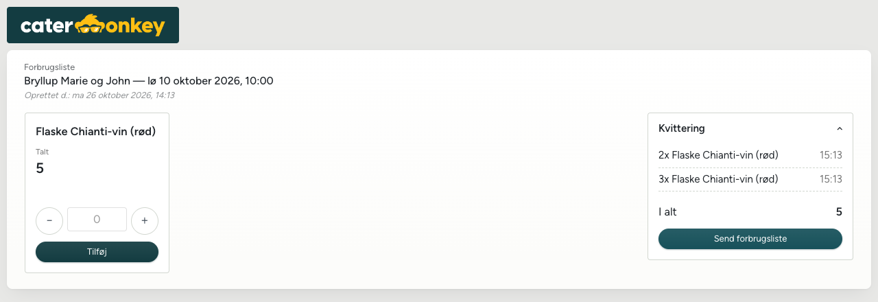 Forbrugslisten på lokationen