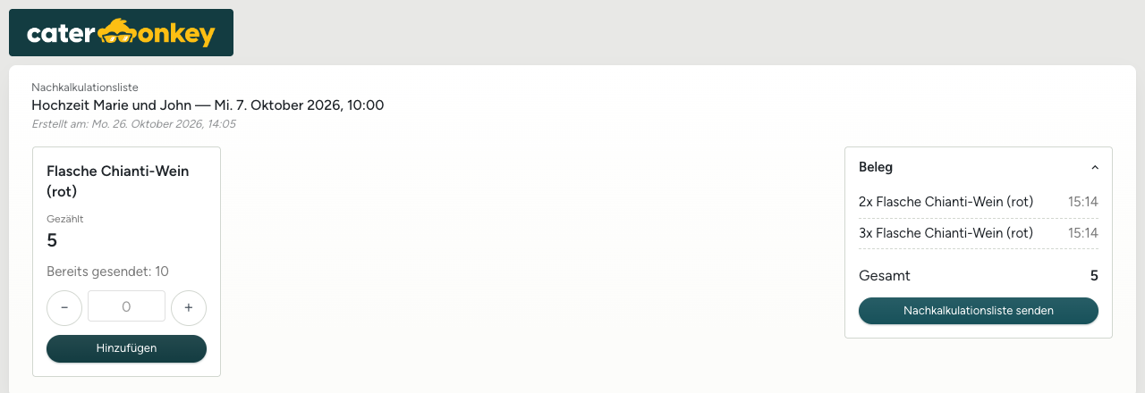 Die Nachkalkulationsliste vor Ort