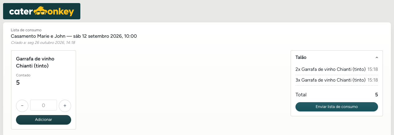 A lista de consumo no local